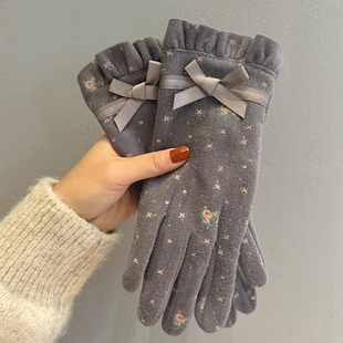 保暖手套女秋冬季 可爱百搭露指触屏保暖户外骑行保暖手套 2024新款