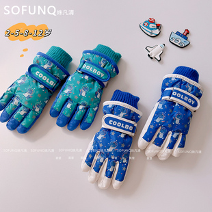 儿童滑雪手套保暖玩雪防水冬季学生骑行加厚男女小孩五指防风防寒