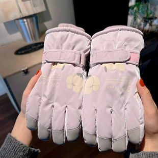 全掌触屏滑雪手套冬季女士加绒厚保暖棉冬天骑行电动车防寒风防水