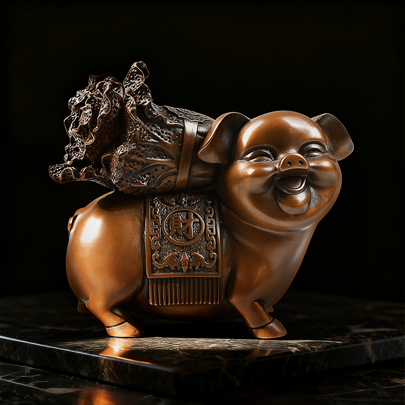 瑞家禾手工雕刻无氧紫铜摆件