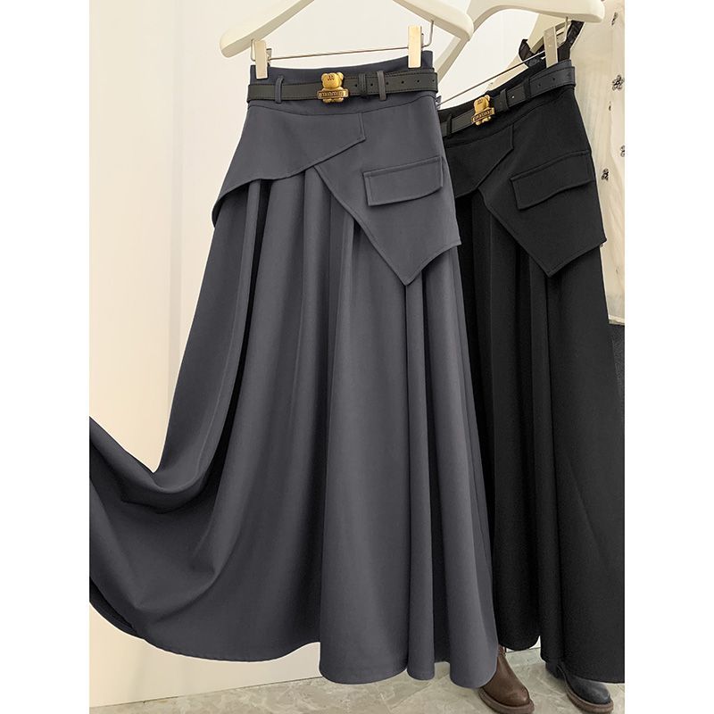 不规则灰色西装半身长裙女2025春季新款复古a字高腰显瘦大摆伞裙