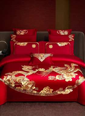 2025新款高档龙凤刺绣中式婚礼婚庆新疆长绒棉绣花系列