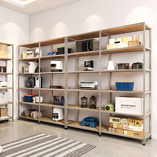 工业风实木置物架家用铝型材边柜海洋板收纳书架靠墙储物展示柜子