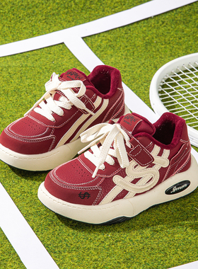 春季轻便休闲男女童运动鞋2026低帮红色儿童休闲鞋学生单鞋加绒
