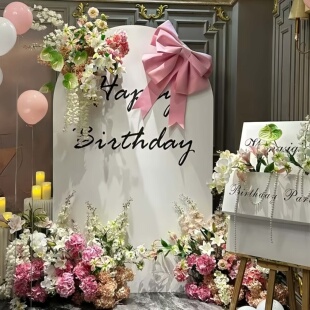 生日场景布置装饰女孩周岁成人礼高级感粉白色拍照背景墙kt板气球