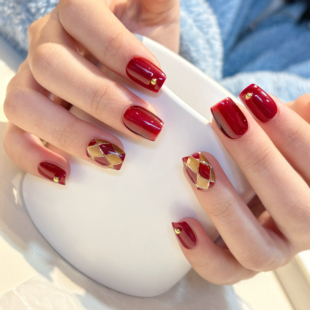 【红颜知己】菱格纹小众设计INS红色猫眼手工穿戴甲纯手工制作