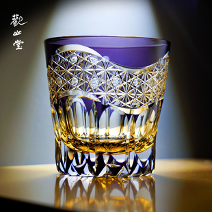 精刻版 江户切子曙光水晶玻璃杯家用洋酒杯子手工刻花威士忌杯 日式