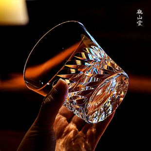 法式天使之翼威士忌酒杯耐用手工刻花水晶玻璃冰球杯透亮洋酒杯子