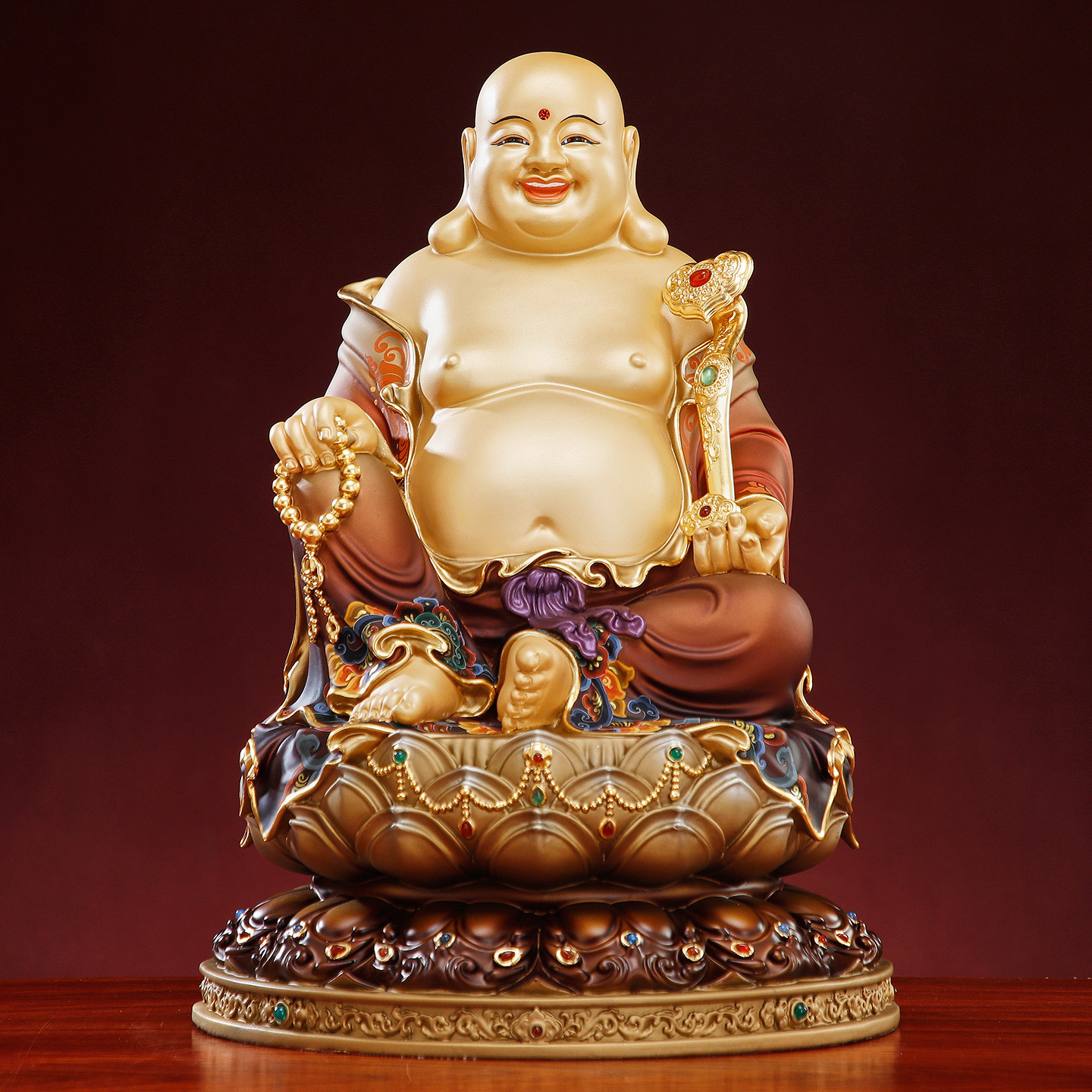 台湾纯铜弥勒佛像家用供奉大肚笑脸弥勒菩萨佛像招财客厅摆件笑佛