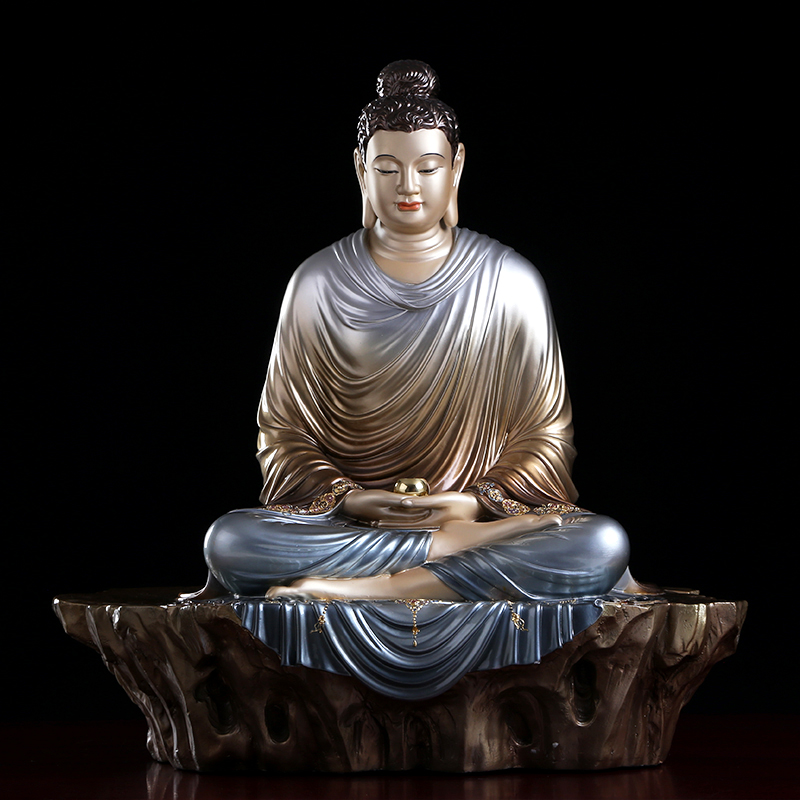 铜雕释迦摩尼像纯铜贴金家用供奉释迦牟尼佛像铜像悟道佛玄关摆件