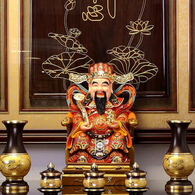 纯铜彩绘招财文财神爷神像摆件