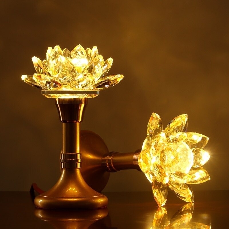 圆通佛具水晶莲花灯佛供灯LED家用佛灯莲花灯佛前供灯观音一对_虎窝淘