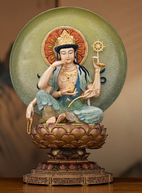 全铜热着色贴金如意轮观音佛像