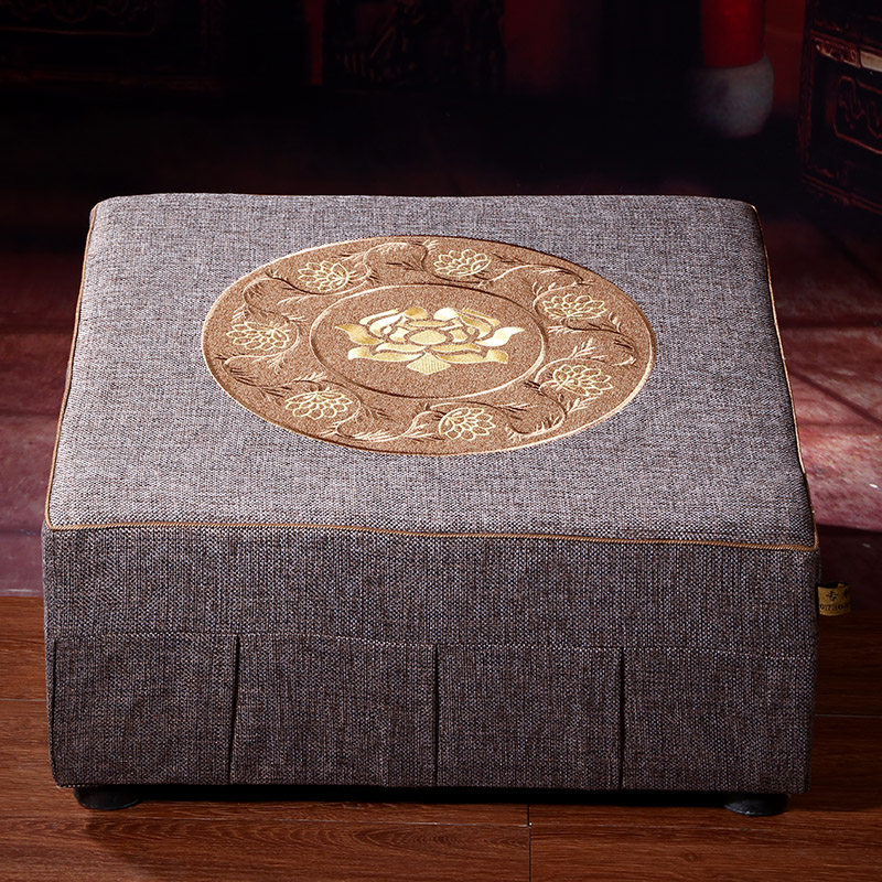 礼佛家用亚麻布莲花磕头拜垫拜佛垫禅修垫跪垫 方形实木