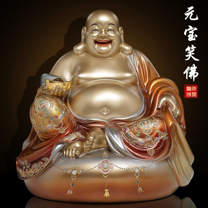 台湾纯铜弥勒佛像家用供奉弥勒菩萨大肚笑佛铜像招财元宝笑佛摆件