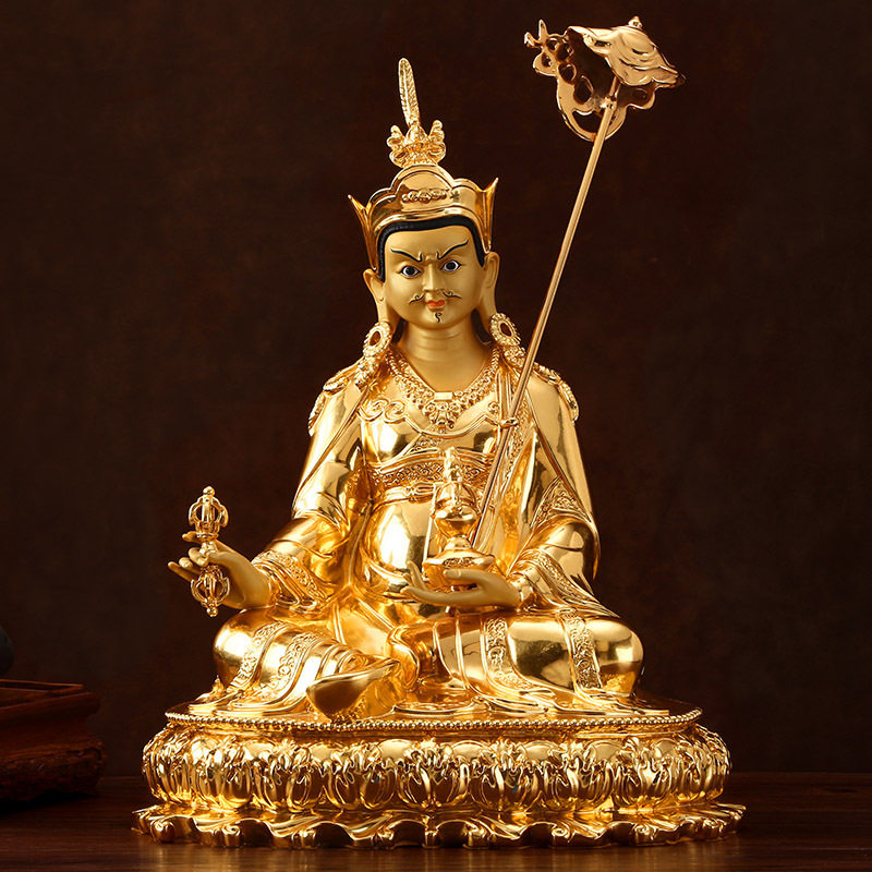 台湾手工贴金莲花生大士纯铜佛像家用供奉尼泊尔莲花生大师铜摆件