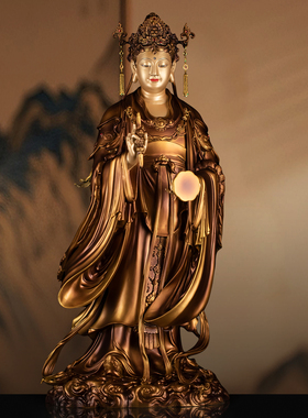 纯铜仿古彩绘帝释天佛像家用供奉