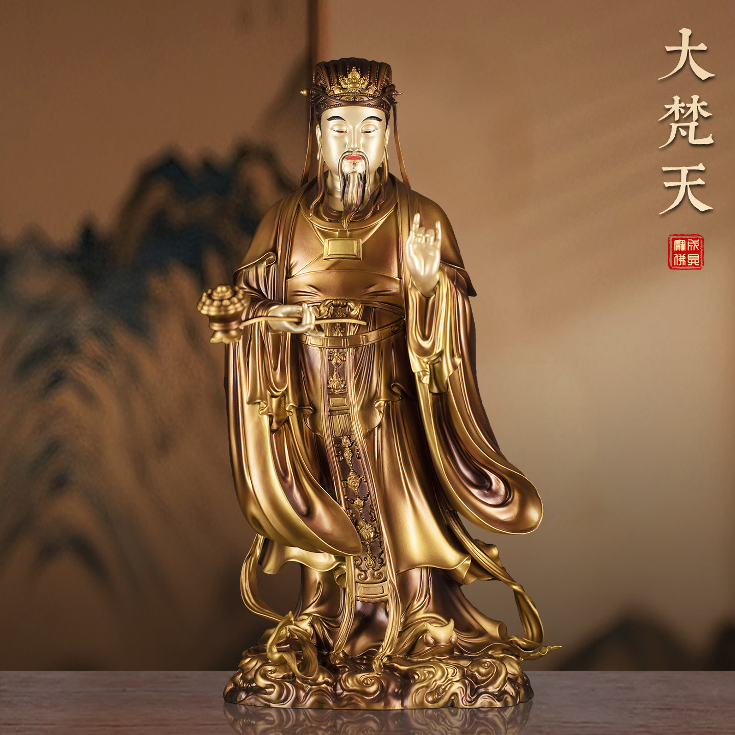 纯铜仿古彩绘大梵天佛像寺院佛堂供奉二十四诸天之一大梵天像摆件