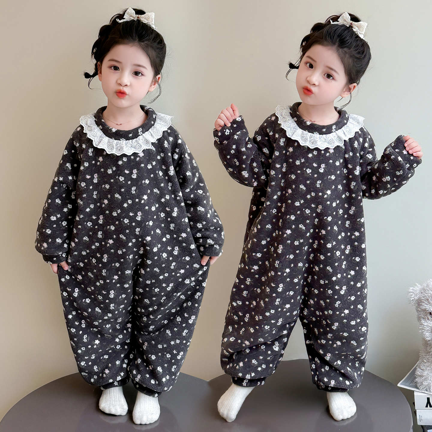 女童珊瑚绒秋冬季加厚款睡袋防踢