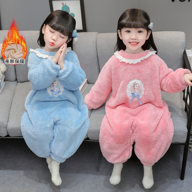 连体睡衣秋冬款防踢加绒加厚睡袋