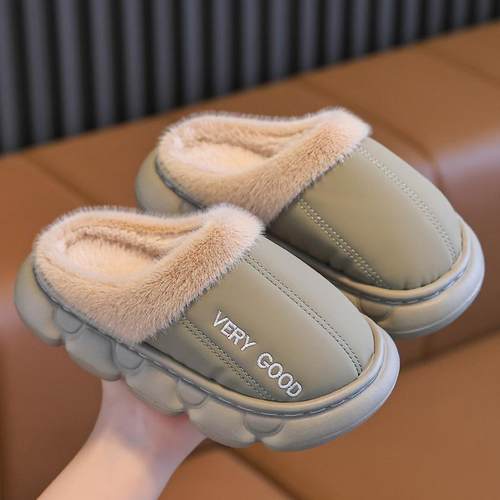 毛绒防水宝宝加厚冬季儿童棉拖鞋