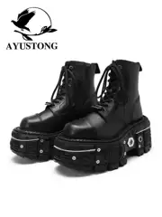 Ayustong Retro Spanish Trendy Brand Martin Boots Heavy Metal Punk Motorcycle Boots Platform Thick-Soled Short Boots