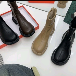 平底靴子2025秋冬新款 马丁靴女英伦风低短靴百搭瘦瘦靴弹力靴603