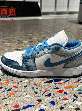 NIKE耐克2026夏女大童Air Jordan 1牛仔水洗丹篮球板鞋DM8947-100