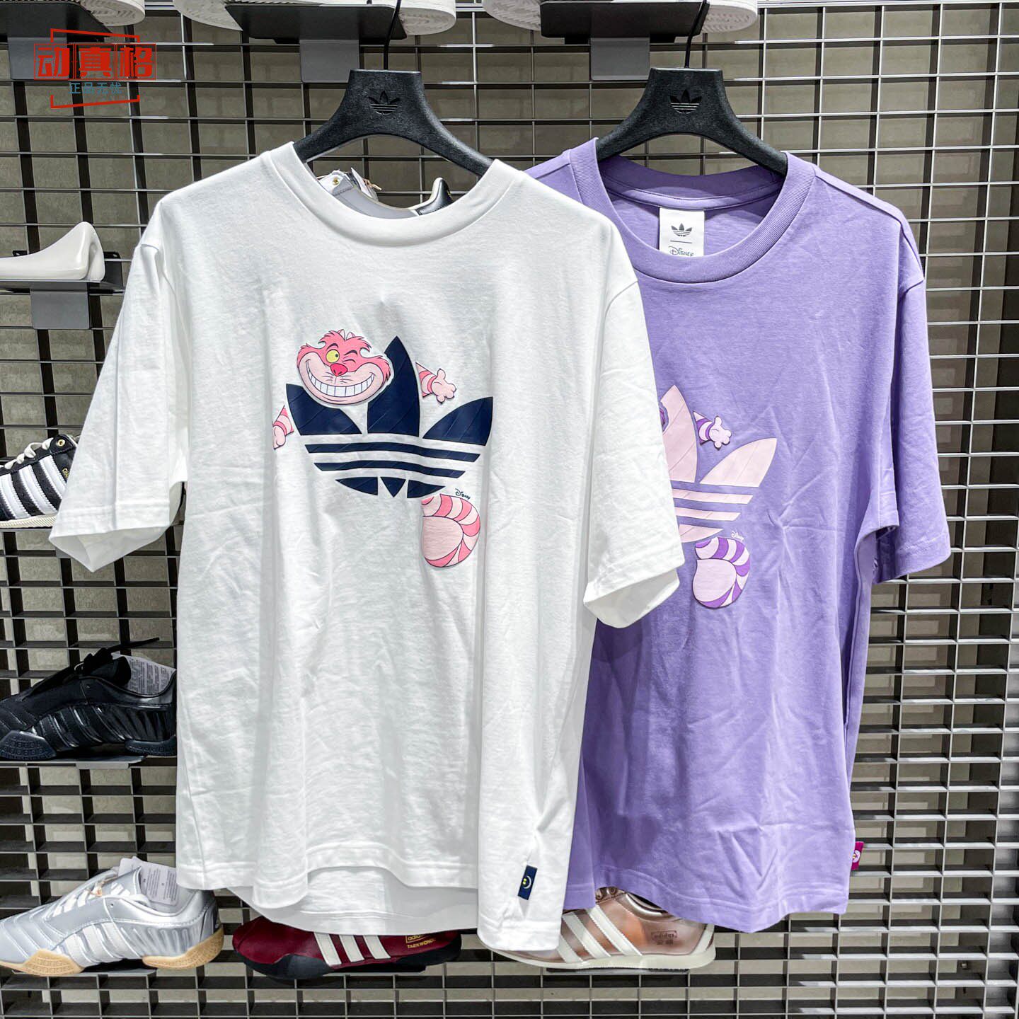 Adidas三叶草26新春夏男女迪士尼柴郡猫联名款纯棉短袖T恤 KY8305