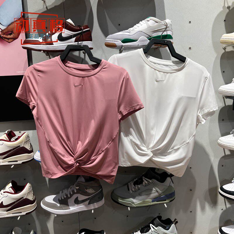 耐克女子2025夏新款速干扭结运动休闲短装短袖T恤HJ1055-699-100