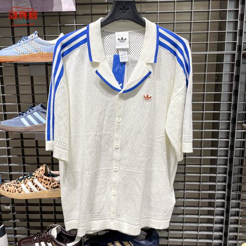 adidas三叶草男纯棉翻领短袖衬衫