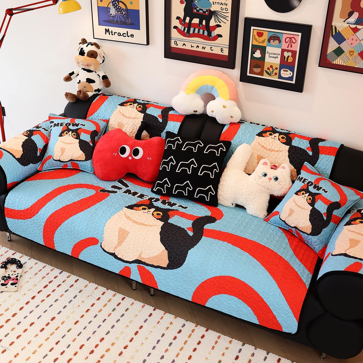 暖屿卡通猫咪沙发垫2026新款四季防滑防抓多巴胺可机洗沙发套罩巾,居家布艺,沙发垫,淘宝优惠券,粉丝福利购,淘宝优惠卷
