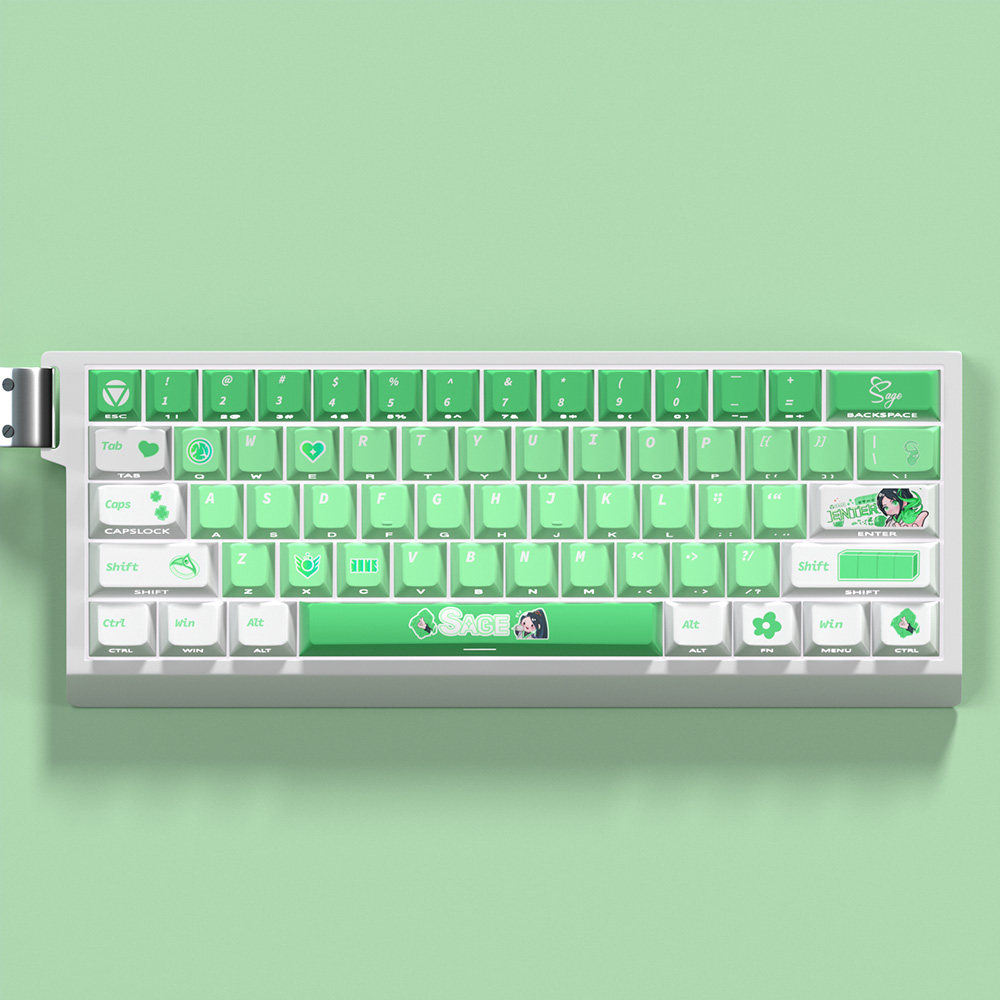 贤者圣祈主题键帽绿色系原厂侧刻透光PBT适配磁轴机械键盘68Ace60