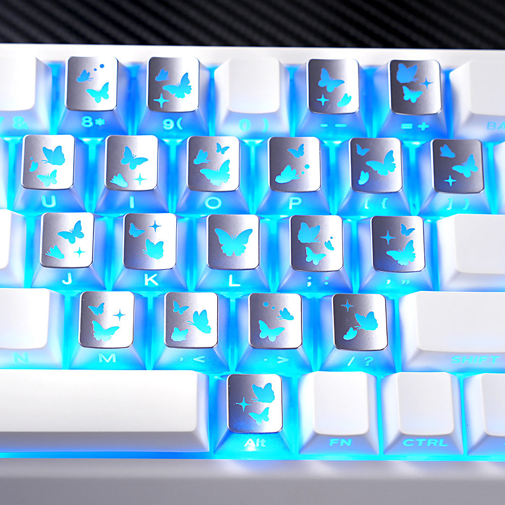 黑色爱心蝴蝶键帽侧刻透光镭雕原厂PC适配磁轴机械键盘DIY素材