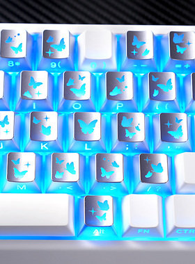 黑色爱心蝴蝶键帽侧刻透光镭雕原厂PC适配磁轴机械键盘DIY素材