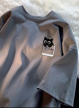 广州十三行出口外贸~纯棉短袖t恤男女夏季韩版宽松半袖深灰色上衣