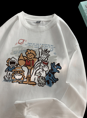 外贸出口尾货~清仓捡漏潮牌卡通重磅纯棉长袖t恤男女秋冬打底衫潮