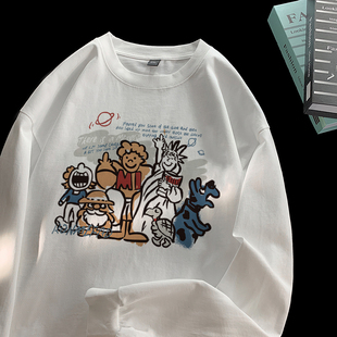 t恤男女秋冬打底衫 潮 清仓捡漏潮牌卡通重磅纯棉长袖 外贸出口尾货