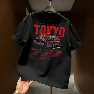 t恤男女夏韩版 百搭上衣 ins潮牌设计感跑车纯棉短袖 品牌出口外贸