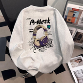 外贸清仓 大牌出口印花耳机圆领卫衣男女秋冬长袖 上衣无帽外套潮