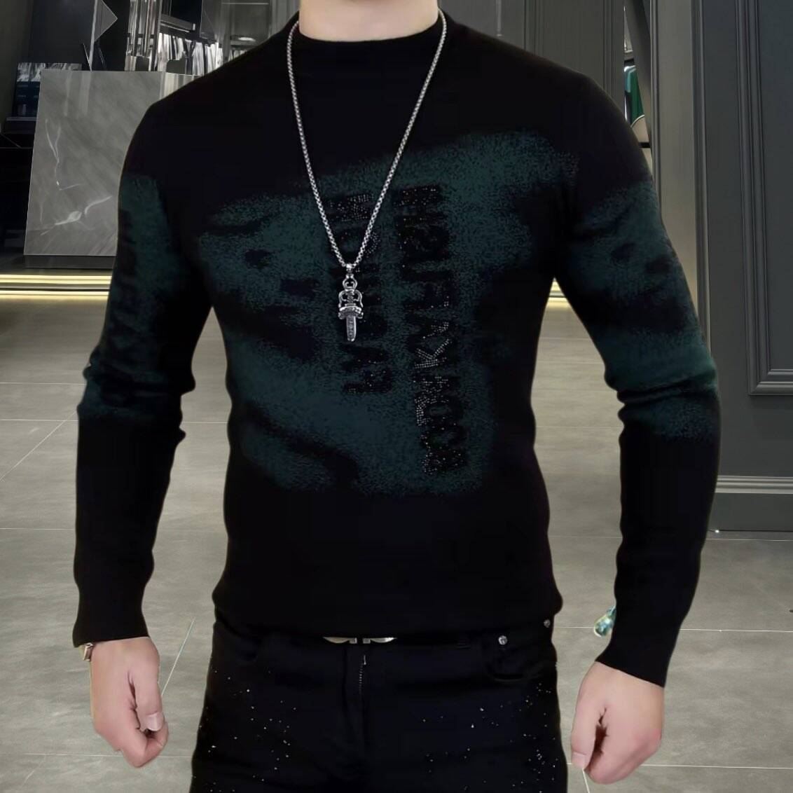 欧货潮牌摩卡绒修身圆领短袖毛衣