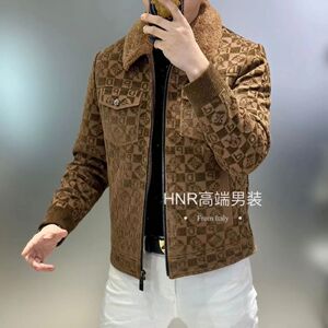 欧货高端冬季男士羊羔毛领羽绒服潮牌修身雪尼尔针织保暖休闲外套