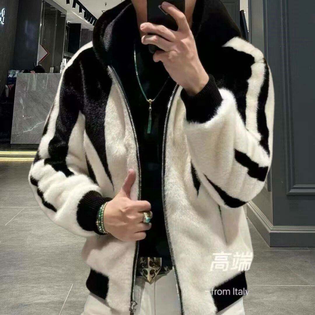 欧货潮牌冬季修身金貂绒连帽外套