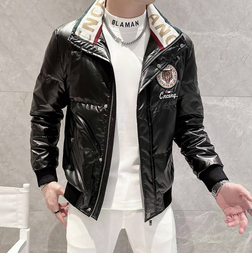 欧洲站冬季男士羽绒服立领刺绣90