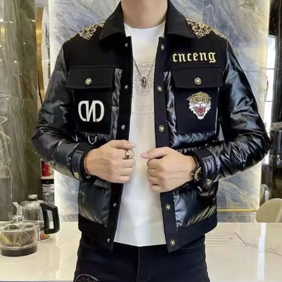 欧货潮牌修身翻领羽绒服老虎外套