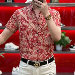 欧洲站夏季男士冰丝短袖衬衫薄款