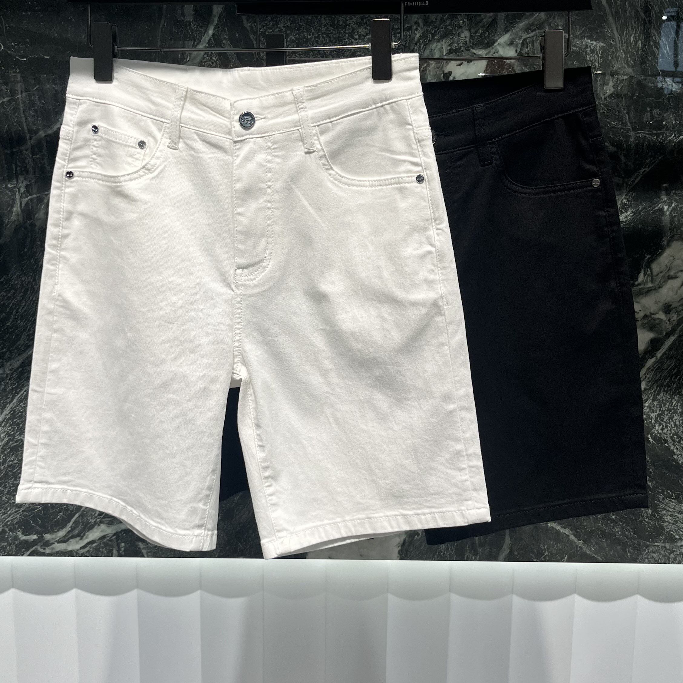 欧货高端夏季男士牛仔短裤修身