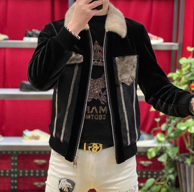真水貂毛领冬季翻领修身外套