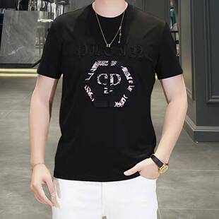 t恤丝光棉潮流时尚 短袖 修身 字母半袖 凉感帅T 欧洲站夏季 打底衫 男士