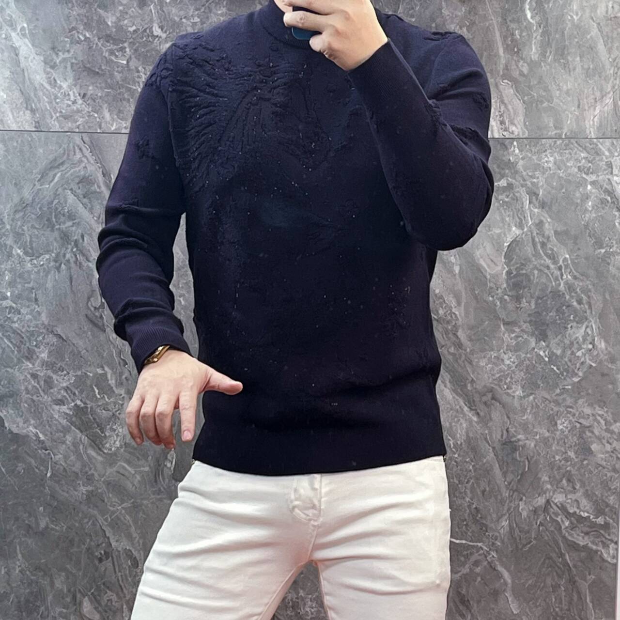 欧货高端冬季男士长袖羊毛衫修身